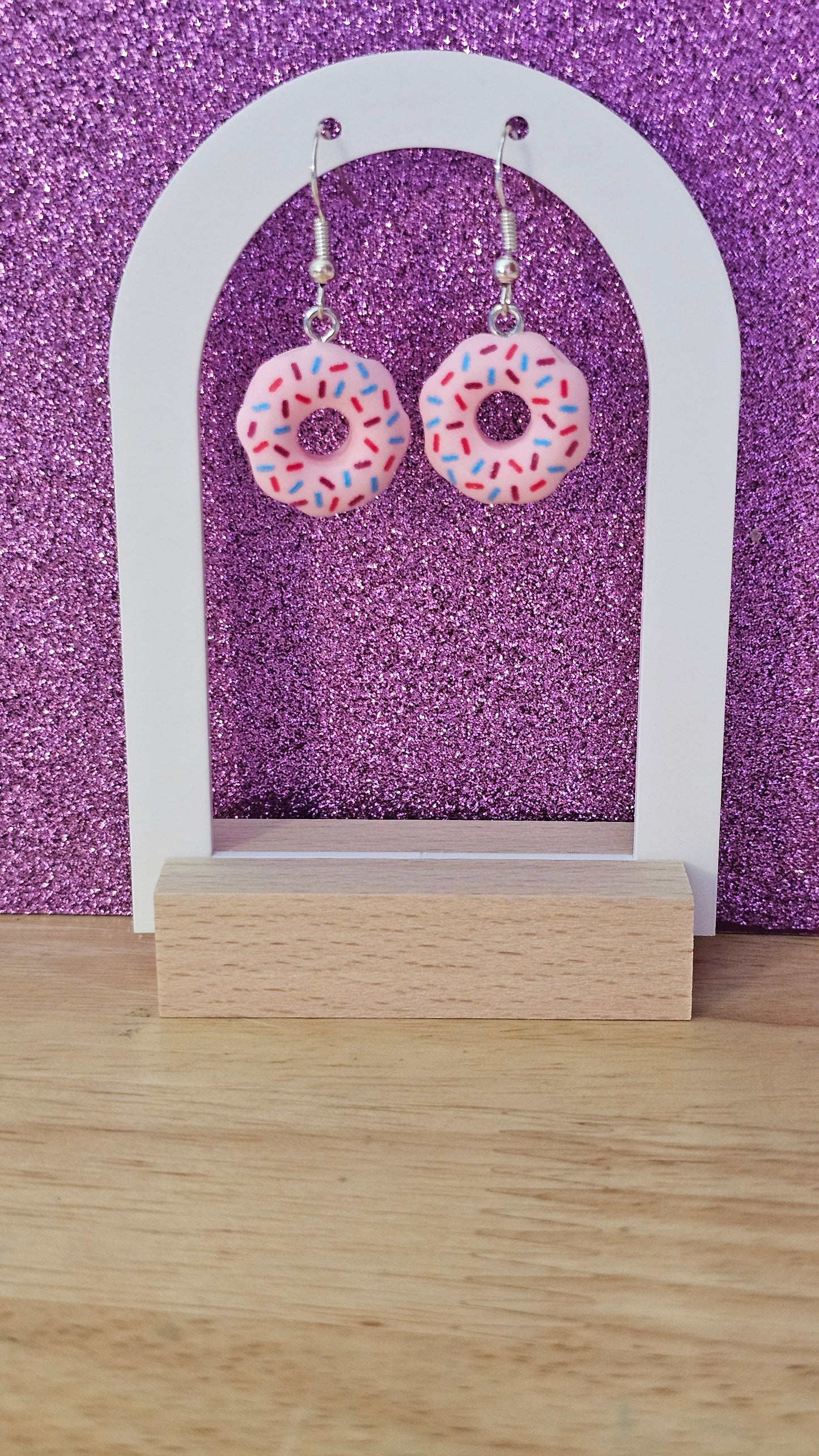 Pink Donut with Sprinkles Charm Dangle Earrings