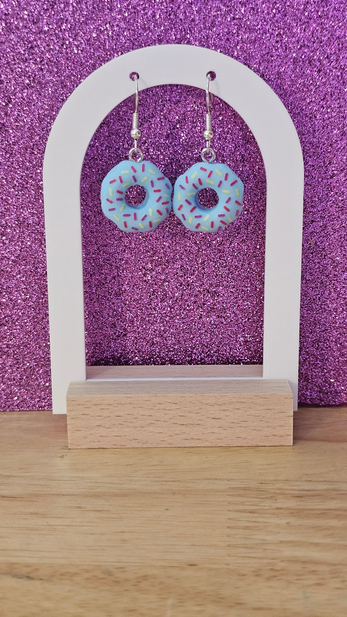 Blue Donut with Sprinkles Charm Dangle Earrings